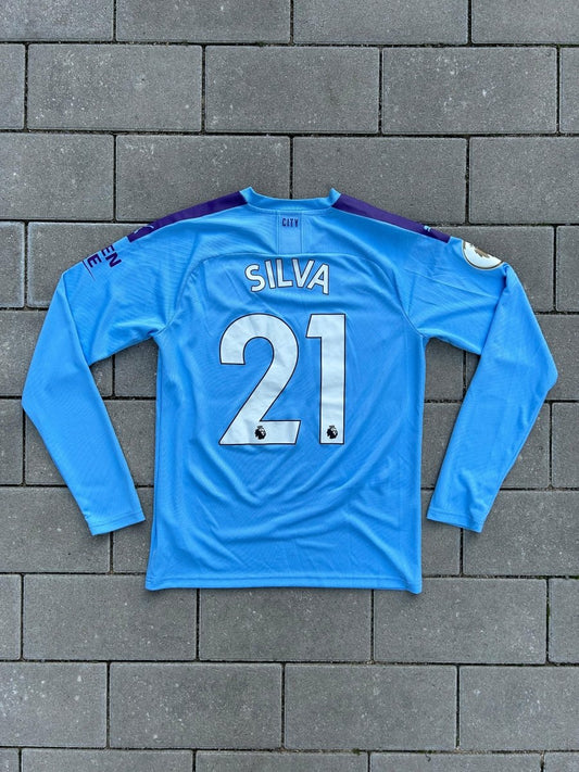 Manchester City 2019/20 Original Home Shirt David Silva 21 L/S Size S - Shorty Football Shirts
